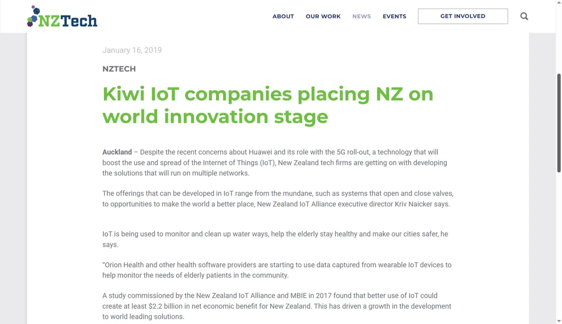 NZ Tech article on IoT innovation