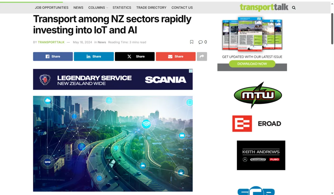 TransportTalk article on IoT and AI investment